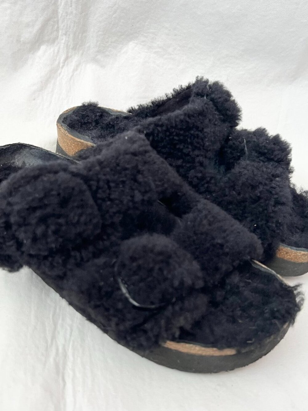 Birkenstock sandals Arizona Big Buckle Shearling teddy black 39 8 8.5 platform